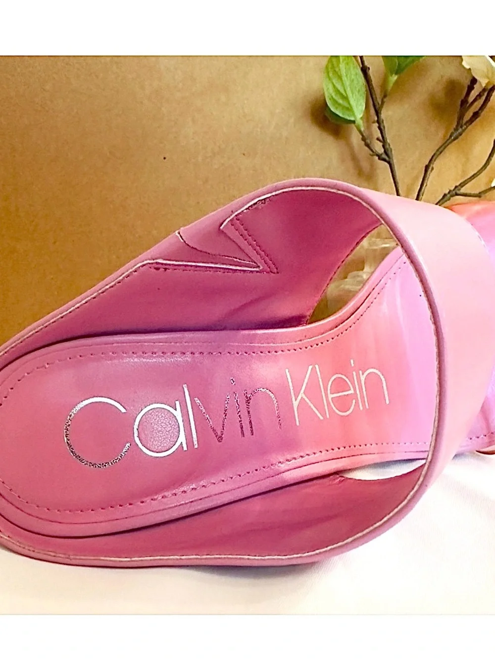 CALVIN KLEIN ~ Powder Pink 4” Heel Mule Sandals w/Translucent Strap size 8.5